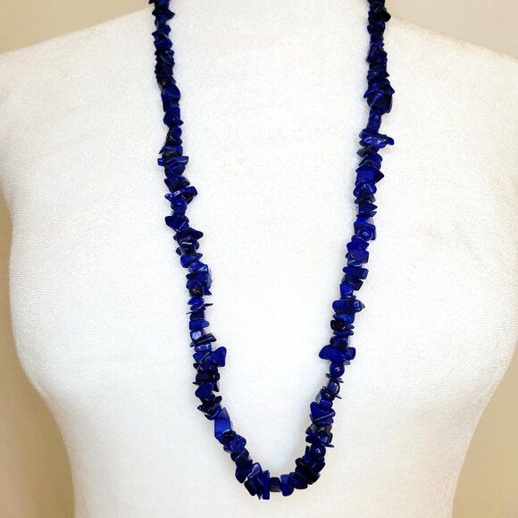 Jewelry - Polished Lapis Lazuli Chip Stone Necklace – 15” Drop
